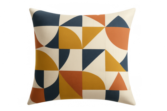 Decorative pillow with geometric pattern on transparent background
