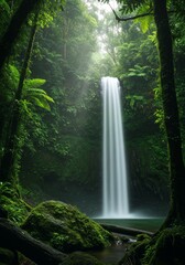 Lush Green Rainforest Waterfall Scenic View