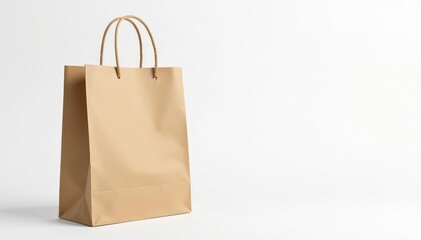 Empty brown paper shopping bag, isolated on white background , close-up, craft, texture