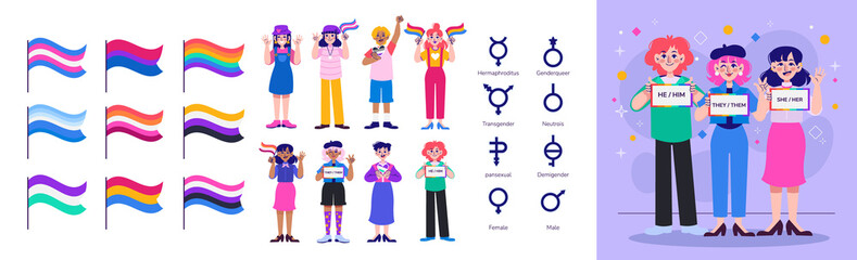 Flat Gender icons with illustration set
