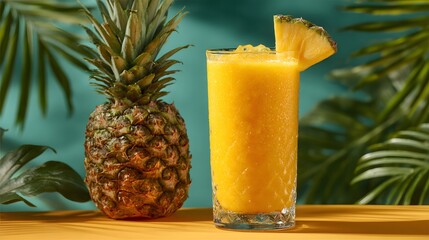 Refreshing pineapple drink with tropical vibes and greenery.