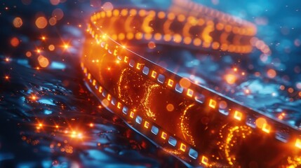 Płonąca taśma filmowa, abstrakcyjne tło