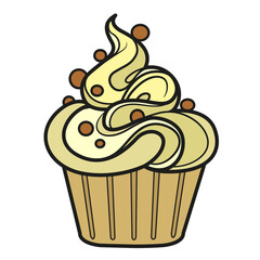 Cupcake with lots of whipped cream on a white background