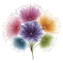 Obraz premium A beautiful bouquet of abstract flowers in various colors on a white background.