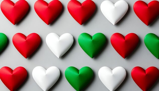 green red and white paper hearts for independence day celebrations concept of hungary italy bulgaria and madagascar national pride