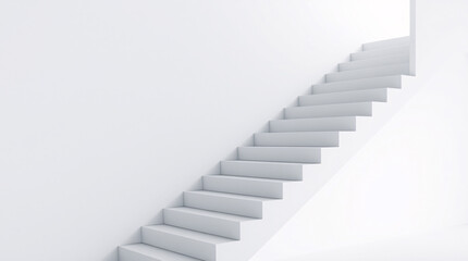 Fototapeta premium Sleek white staircase ascending in a bright, minimalist indoor space.