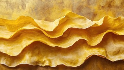 Naklejka premium Golden texture with wavy, layered material abstractly displayed. Ideal for adding a luxurious or opulent background to your designs.