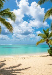 Tropical Beach Scene with Turquoise Water and Palm Trees
