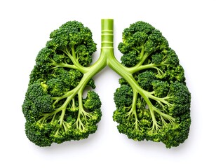 Conceptual illustration of lungs made from broccoli against white background