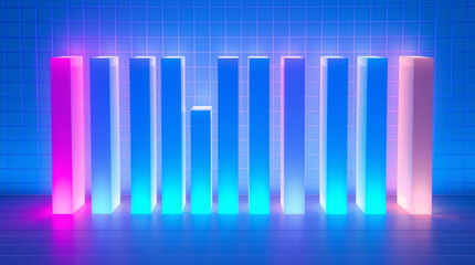 Blue bar graph in a minimalist setting with a serene, modern aesthetic.