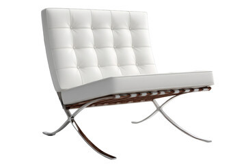 Isolated Barcelona chair with white leather upholstery and chrome frame on a transparent background vector Concept of modern furniture, luxury design, and minimalist style