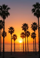 Obraz premium Silhouette Palm Trees at Sunset Beach