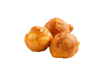Three golden brown fried dough balls, beignet pastries on a transparent background vector, showcasing delicious homemade dessert and sweet treat