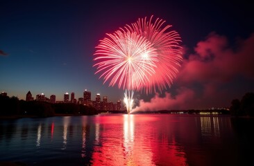 Fototapeta premium Canada Day Fireworks Over Lake