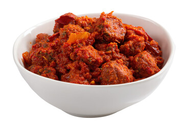 Delicious Kofta Curry in White Bowl on Transparent Background Vector, a Traditional Indian and Pakistani Dish with Meatballs in Spicy Tomato Sauce