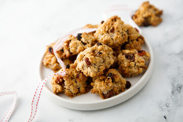 Traditional oatmeal cookies with raisins