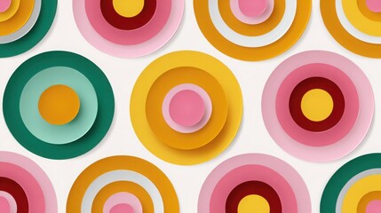 Pop art style background with colorful concentric circles on bright pastel blocks, bold contrast 