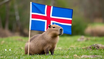 capybara with icelandic flag celebrating independence day patriotic rodent concept of national pride 
