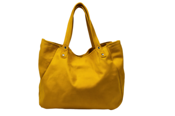 Stylish mustard yellow canvas tote bag with shoulder straps on a transparent background vector, perfect for everyday use and sustainable fashion