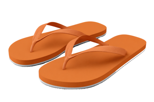 Pair of vibrant orange flipflops on a transparent background vector, perfect for summer vacation, beachwear, and casual footwear design elements