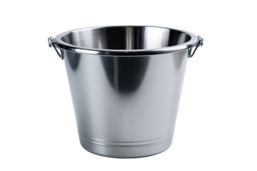 Empty stainless steel ice bucket with handles on a black background, perfect for chilling drinks and beverages at parties and events