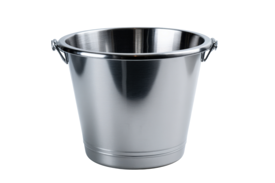 Empty stainless steel ice bucket with handles on a black background, perfect for chilling drinks and beverages at parties and events