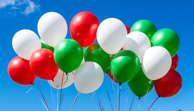 green red and white balloons for independence day celebrations concept of hungary italy bulgaria and madagascar national pride