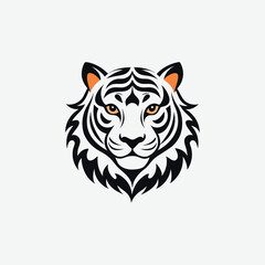Tiger Face Silhouette in Tribal Art Style – Abstract Black and White Design with Flowing Mane
