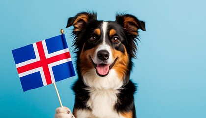 dog with icelandic flag celebrating independence day concept of national pride and pet patriotism