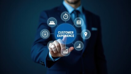 Businessperson interacting with a customer experience interface.
