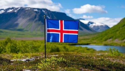 icelandic flag waving in nature for iceland independence day concept of national pride