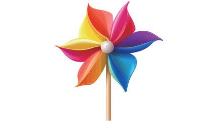 A digitally rendered image showcasing a pinwheel with six petals. Each petal exhibits a gradient of a different color; red-orange, yellow, light-green, teal, blue, and magenta. 