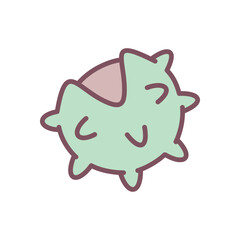 Cute chestnut icon. Hand drawn illustration of green shell with a chestnut inside. Kawaii autumn sticker. Vector 10 EPS.