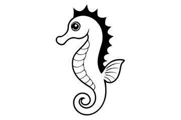 seahorse silhouette line art vector illustration with a white background
