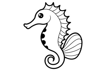 seahorse silhouette line art vector illustration with a white background