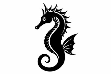 seahorse silhouette line art vector illustration with a white background