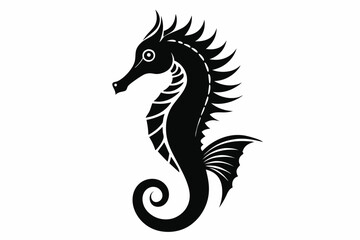 seahorse silhouette line art vector illustration with a white background
