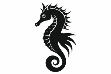 seahorse silhouette line art vector illustration with a white background