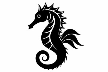 seahorse silhouette line art vector illustration with a white background