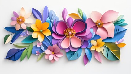 Obraz premium Colorful paper flowers and leaves arranged in a decorative design