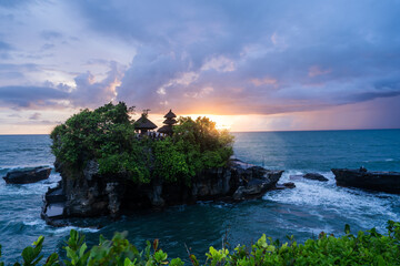 Tanah Lot Hindu temple in Bali at sunset