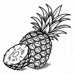 Pineapple with textured surface in old-style pencil drawing in black and white representing tropical fruit illustration and vintage food design