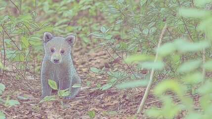 Grizzly Bear Cub in Forest Undergrowth © Barosanu