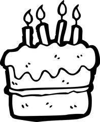 Two-Tier Cartoon Birthday Cake with Candles in Black and White. 