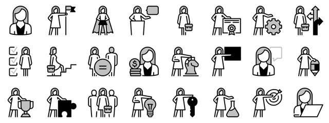 Icons in two tones about businesswoman