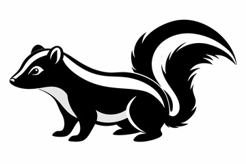 skunk silhouette line art vector illustration with a white background