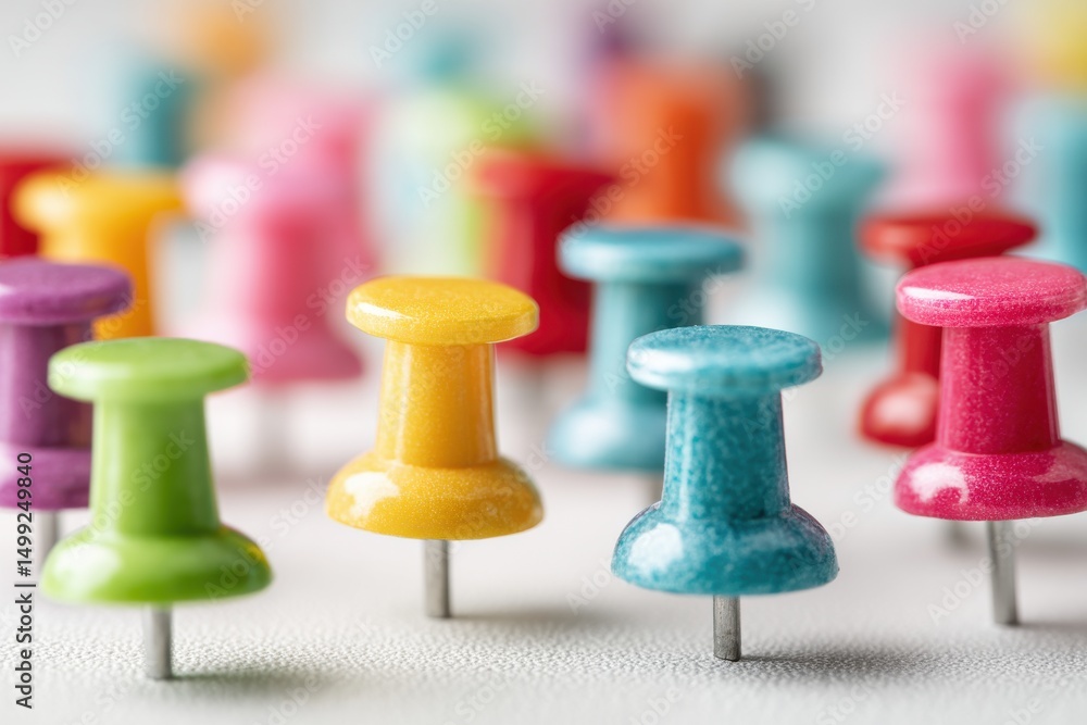 Aufkleber a vibrant collection of colorful push pins create a playful and organized atmosphere, ideal for bull