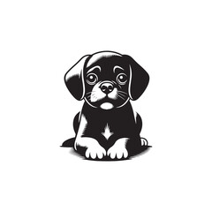 "Adorable Puggle Vector Silhouette: Unique Mixed Breed Dog Design Featuring Wrinkled Face, Curled Tail, and Playful Stance in Clean, Minimalist Style for Crafts and Prints"
