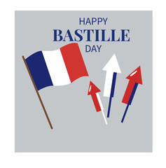 Square Happy Bastille Day  Illustrations with Eiffel Tower, Flags, and Fireworks-03