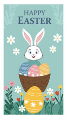 Charming  Happy Easter  Illustrations with Bunnies, Eggs, and Spring Flowers-02